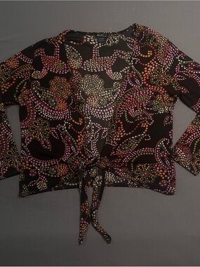 Vintage Y2K West End Abstract Paisley Black Front Tie Cardigan